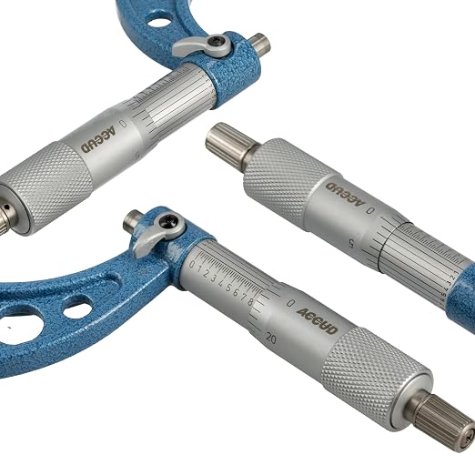 Outside Micrometer Set, 3 Pieces 0-1", 1-2", 2-3", 0.0001" Graduation, Ultra-Precision Machinist Tools, Carbide Tips, Vernier Scale, Ratchet Stop, Includes Case