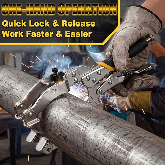 Moxweyeni 11" Locking Welding Pipe Plier Clamp Round Tube Welding Clamp Heavy Duty High Carbon Steel Clamping 2 to 3.5 Inch Round Pipes for Metal Fabrication Industrial Home Workshop DIY Woodworking