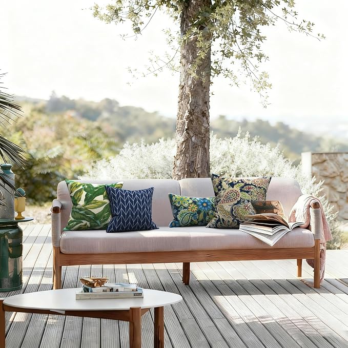 LVTXIII Outdoor Throw Pillows, Decorative Throw Pillows with Inserts, 16"x16" Square Pillows for Bed, Couch, Sofa and Patio Furniture, Set of 2, Herringbone Navy