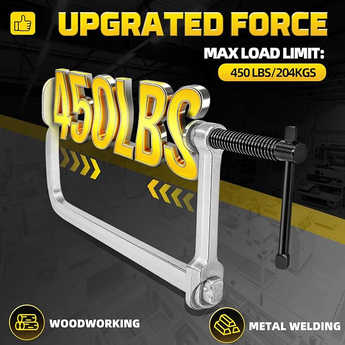 KJE 4 Pack Bar Clamps, Drop Forged Steel F Clamps with 450LBS Clamping Force, Welding Clamps Set Features 12" Max Opening and 4-3/4" Throat Depth, for Wood, Welding, Metal Working