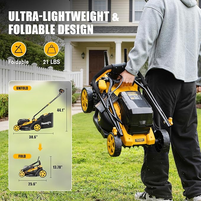 40V Cordless Lawn Mower Compatible with Dewalt 2x20V MAX Battery, 14 Inch Electric Lawn Mower with 35L Grass Bag, 6-Position Height Adjustment, Foldable Push Mower for Yard (Tool Only)