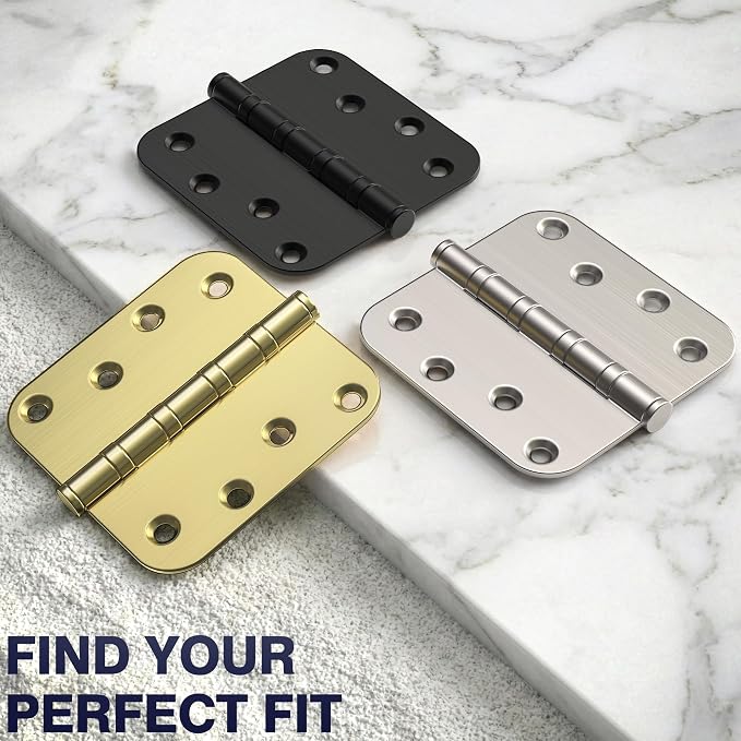 KOLET Gold Door Hinges, 4 x 4 Inches Ball Bearing Door Hinges, 5/8'' Radius Corner Hinges, Heavy Duty Stainless Steel, Smooth and Quiet, Non Removable Pin, Satin Gold, 6 Pack