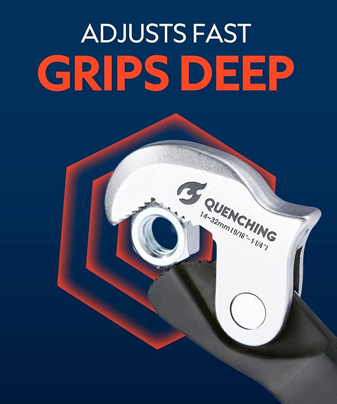 QUENCHING 2-Piece Self-Adjusting Crowfoot Wrench Set, 7.5" (5/16"–11/16", 8–17mm) & 9.5" (9/16"–1-1/4", 14–32mm), Rust Resistant Power Grip, Space-Saving Tool for Car & Home Repairs