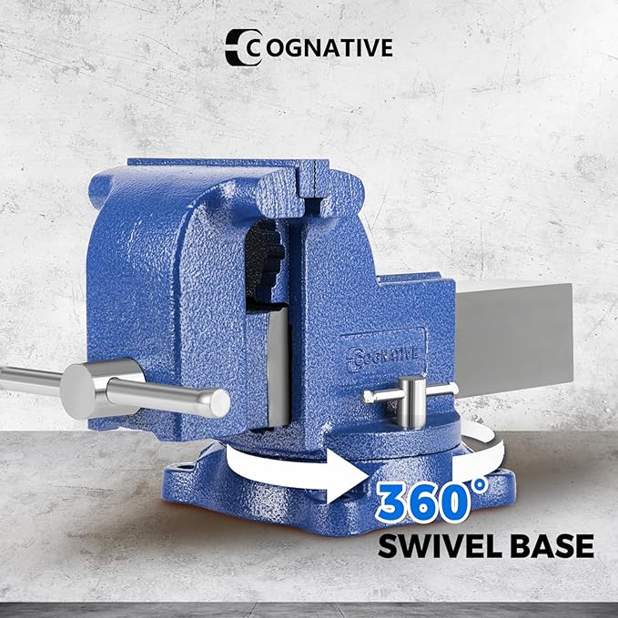6" Heavy-Duty Bench Vise 13200LBS Stronger Clamping Force Ductile Iron Bench Vise 6 Inch 360° Swivel Bench Vice with Anvil Blue, Include Mini Bench Vice Clamp