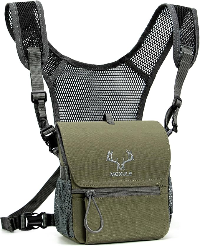 Binocular Harness Chest Pack: Bino Case, Magnetic Lid, Rain Cover | Silent one-hand access, water-resistant fabric, MOLLE webbing for hunting, birdwatching and hiking