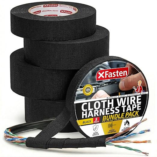XFasten Wire Harness Tape, 250 Feet Total (5-Set Width), High Temp Wiring Loom Harness, Self-Adhesive Felt Cloth Electrical Tape for Automotive Engines, Noise Dampening, and Cable Protection