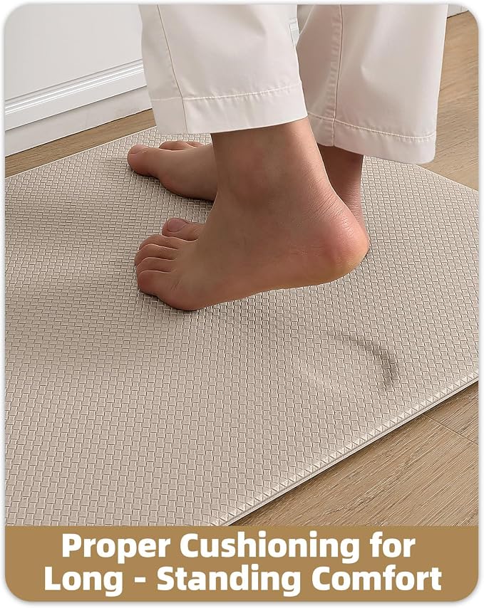Color&Geometry Anti Fatigue Cushion Kitchen Mat for Floor - 17"x79",Long,Easy Clean, Water & Oil Proof, Anti Slip, Foam Rubber Runner Rug for Front Sink Comfort Standing,Dark Beige