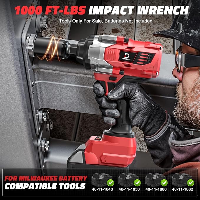 Cerycose Cordless Impact Wrench 1/2 inch Compatible with Milwaukee 18v Battery Brushless High Torque Impact Driver Gun with 1000 Ft-lbs Torque, LED Work Light, Ergonomic Design Heavy-Duty