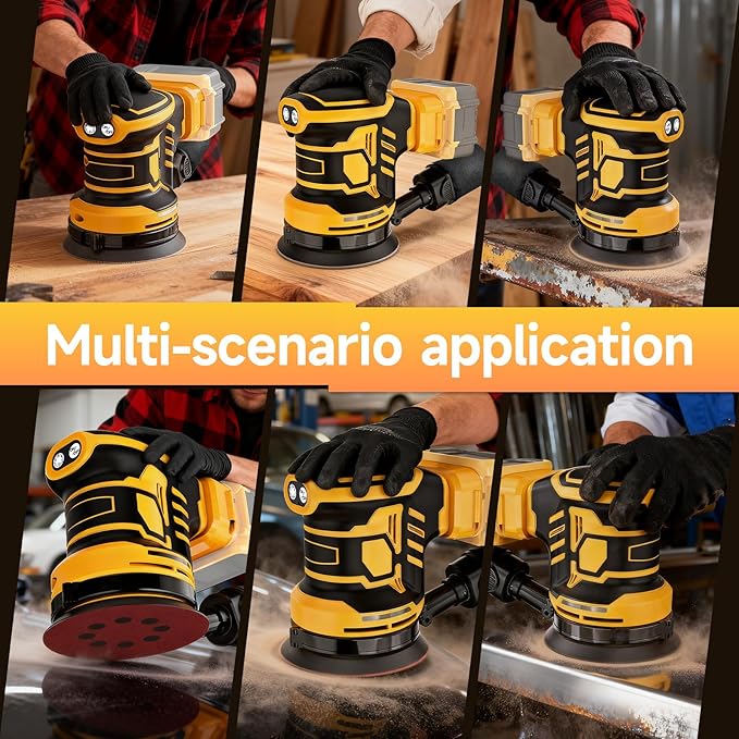5-Inch Random Orbital Sander, Cordless Sanding Machine Compatible with Dewalt 20V Battery(NO Battery), Brushless Electric Sander with Dust Collector (Light Yellow)