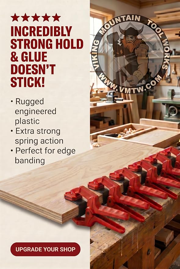 VMTW Band Clamp 6 pack for edge clamping, banding on shelving, cabinet edges, plywood edging, laminations