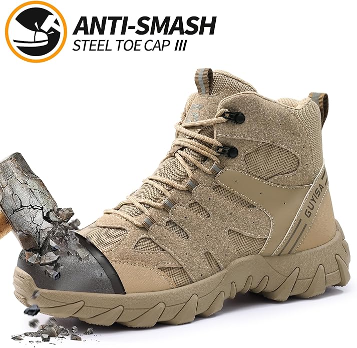Steel Toe Boots for Men Work Boots for Men Breathable High Top Work Shoes Lightweight Indestructible Safety Shoes Industry Construction Safety Footwear