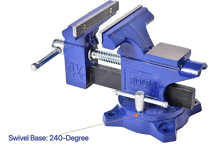 Rolin Vise Bench Vise 4-1/2 Inch With 240 Degree Swivel Base Clamp Tools Home Vises Rotation Base
