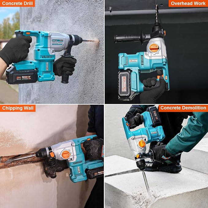 Berserker 1-1/8" SDS-Plus Cordless Rotary Hammer Drill for Concrete 111Plus | 2 x 20V 4.0Ah Lithium-Ion Battery Powered w/ 3A Charger,4 Functions Brushless Motor Variable Speed Safety Clutch Rotomartillo