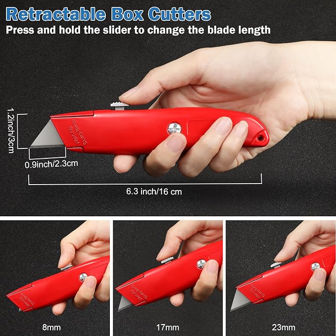 Reginary 30 Pcs Box Cutter Bulk Retractable Blade Utility Knife Heavy Duty Aluminum Alloy Razor Shell Knife for Cartons, Cardboard and Boxes, DIY, Factory, Home(Red)