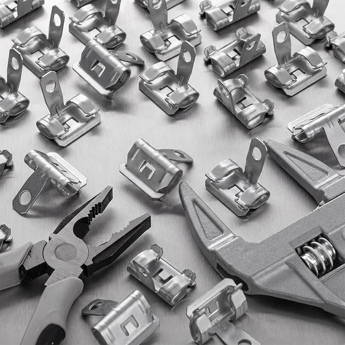 Hicarer 50 Pcs Hammer-on Flange Clip Side Mount 1/8-1/4 Inch Beam Clamp with Hole Cable Clip for Flanges Spring Steel(Sliver)