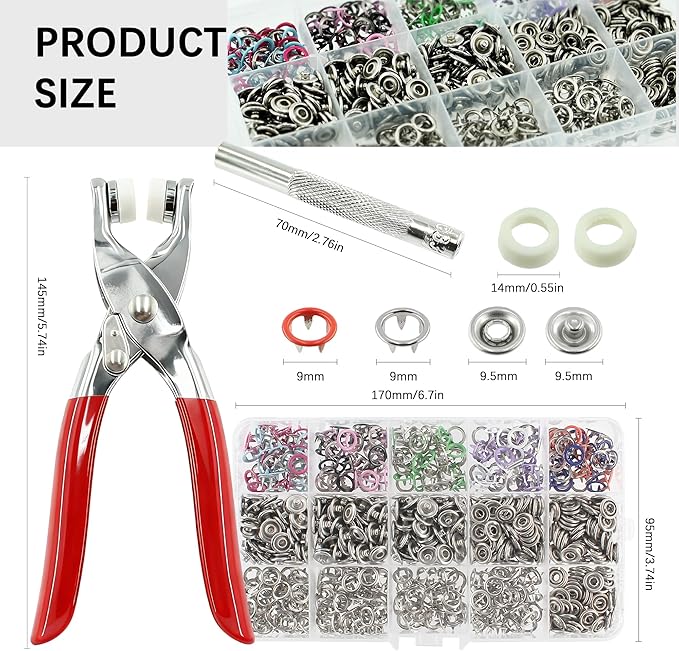 200 Sets Snaps Buttons Fastener kit Hollow Steel Prong Snaps Buttons with Pliers Press Tool for DIY Crafts Clothes Hats Bags Sewing (Hollow)