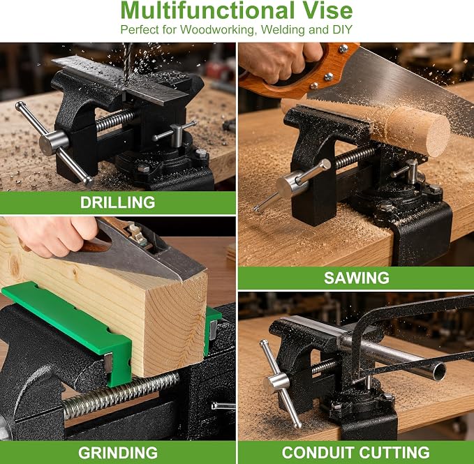 4-1/2" Bench Vise, 2-In-1 Drill-Free Table Vice for Workbench