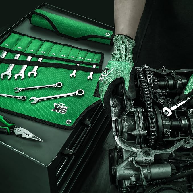 SK Ratchet Wrenches Set, SAE 1/4" to 3/4", Metric 6-18mm, 20-Piece | Ratcheting Wrench Set, Combination Wrench Set, 72-Tooth, Premium CR-V Steel, Chrome Plating Surface, Roll-Up Pouch
