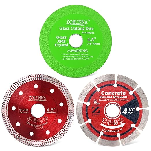 ZORUNNA 4 1/2'' Diamond Blade for Angle Grinder 3 PCS- Mesh Tile Saw Blade, Green Glass Cutting Disc, Segmented Concrete Cutting Saw Blade,Perfect for Cutting Granite, Stone, Ceramic, Brick, Block.