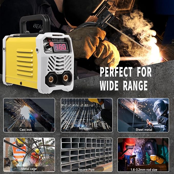 Mini Welder Machine 110V ARC200 Stick Welder Electric Welding Machine, Welding Electrode Holder Slag Hammer Home DIY 110V