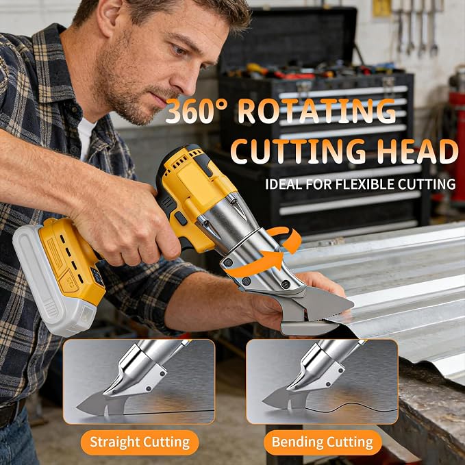 Cordless Metal Shears for Dewalt 20V Max - 14GA Steel Metal Cutter, Electric Metal Shears with 360° Pivoting Head, Brushless Scissors for Stainless Steel, Metal, and Iron Cutting（Tool Only）