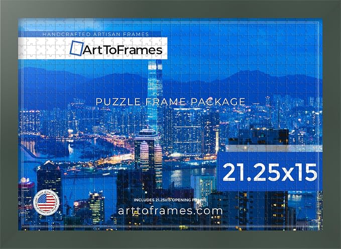 ArtToFrames Puzzle Frame for Buffalo Games 300, 500 Piece Jigsaw Puzzles, 21.25x15 Inch (54x38 cm), Fern Green Engineered Wood with Economy Acrylic, Ready to Hang Puzzle Display