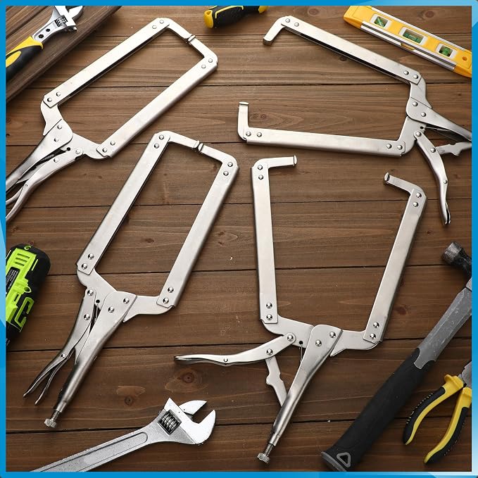 Yexiya 4 Pcs 18 Inch Locking C Clamp Original Lock Regular Tips Plain Adjustable Alloy Steel Locking C Clamp for Woodworking Carpentry Welding Electrical Equipment, Silver