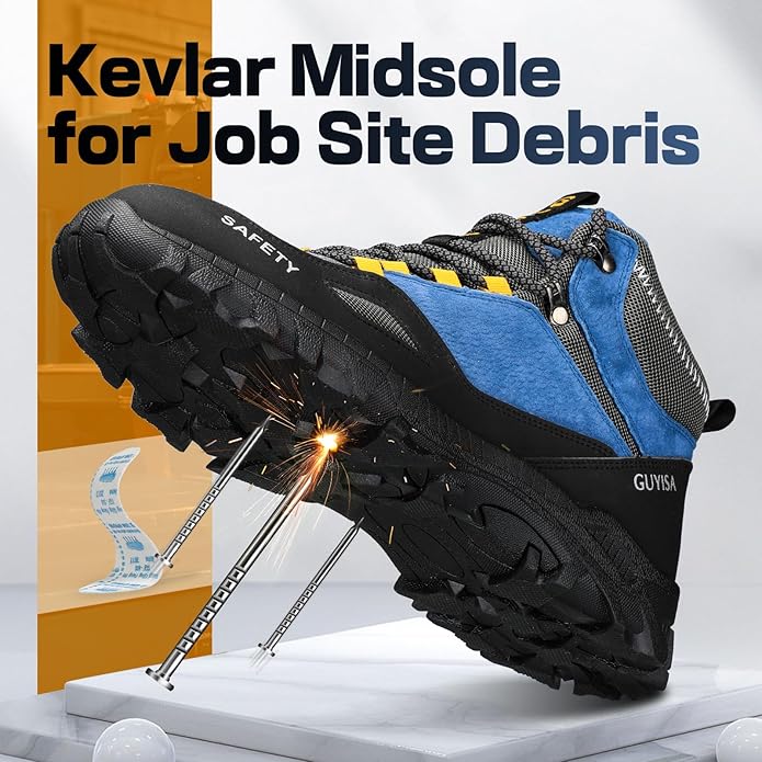 GUSAYEX Steel Toe Boots for Men Puncture Resistant Safety Work Boots with Kevlar Midsole Industrial Lightweight Men's Work & Utility Protective Shoes for Construction Warehouse Factory