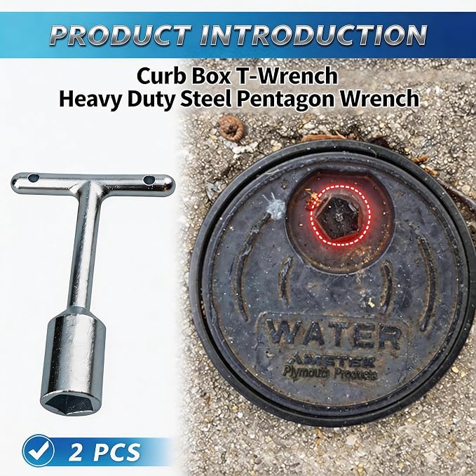 T Handle Penta Socket Wrench Set (2-Pack) - Heavy Duty Carbon Steel Tool | Heavy Duty Carbon Steel Tool for Water Meter Keys, Curb Boxes & Pad-Mounted Transformers