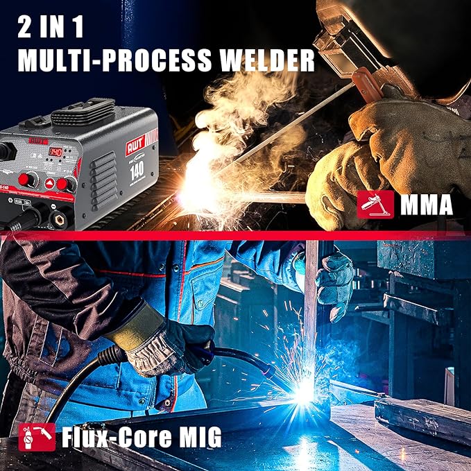 AWT MIG Welder 140Amp, Flux Core MIG Welder/Stick 2 in 1 Welding Machine, Welder Machine 110V With Synergy IGBT Inverter, Portable Gasless Welder Equipment