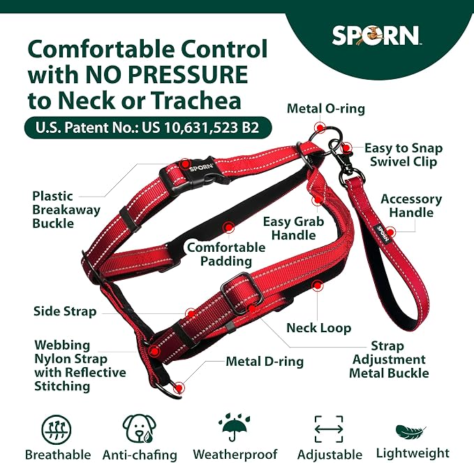 SPORN Ultimate Control No Pull Dog Harness for Small-Sized Dogs - 4-in-1 Adjustable Dog Harness with Front, Back & Dual-Clip Options & Emergency Grab Handle - Easy On/Off, Padded Comfort (Red, S)