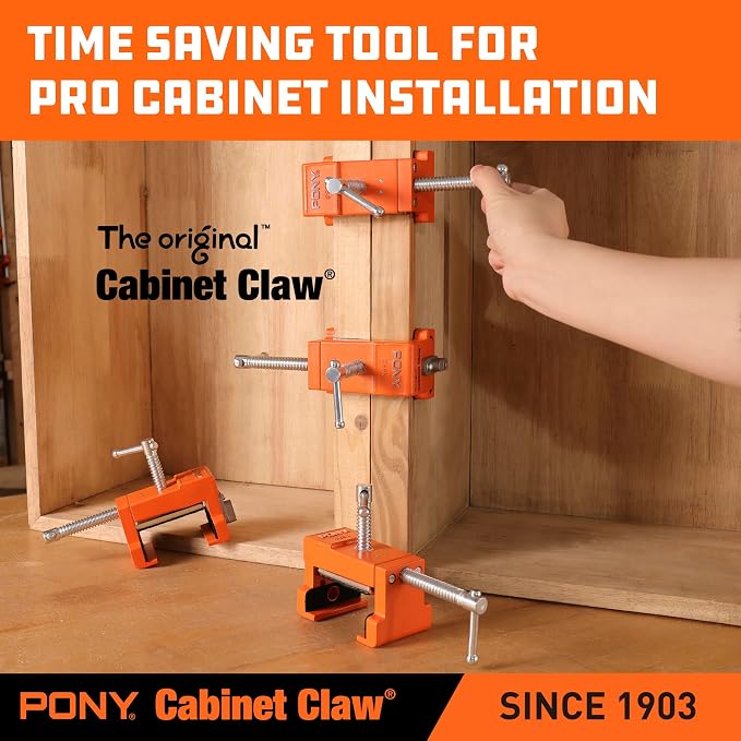 PONY 4-Pack Original Cabinet Clamps, 8510 Cabinet Claw, Face Frame Clamps for Installing Cabinets, 650 lbs Load Limited