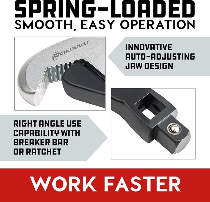 Powerbuilt 3 Piece Spring-Loaded Crowfoot Wrench Set, Adjustable, Auto Size, Universal Wrench, Self-Adjusting, Power Grip, Storage Tray - 642963