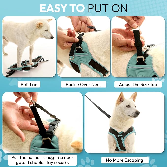 Gooby Escape Free Easy Fit X Step-in Dog Harness, Seattle Blue, Large | Patented escape-free, tightens on back-out; Choke-free X-frame + V-neck; Quick-release buckle; Reflective trim