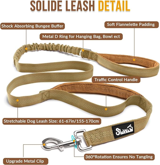 SlowTon No Pull Dog Harness with Front Clip - Heavy Duty, Soft Padded | Neck & Chest Adjustable, Tactical Pet Vest and Leash Set for Large Medium Sized Dogs, for Easy Walk & Training, Tan XL