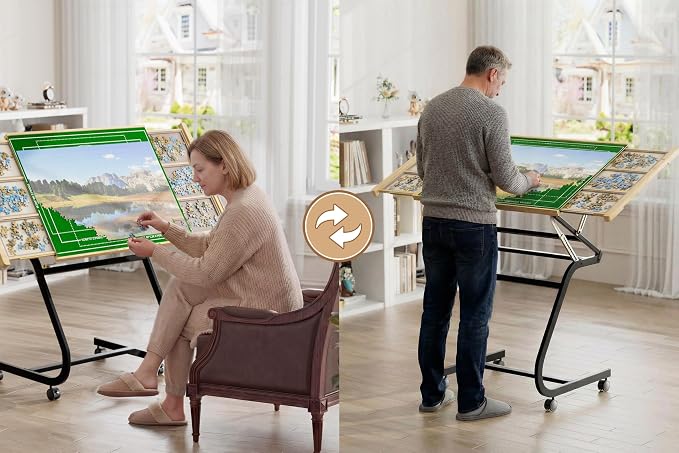 1500 Pieces Jigsaw Puzzle Table For Adults | With Legs & wheels, Adjustable 45° Tilting, Includes Cover, Heavy Duty Frame, For Adults