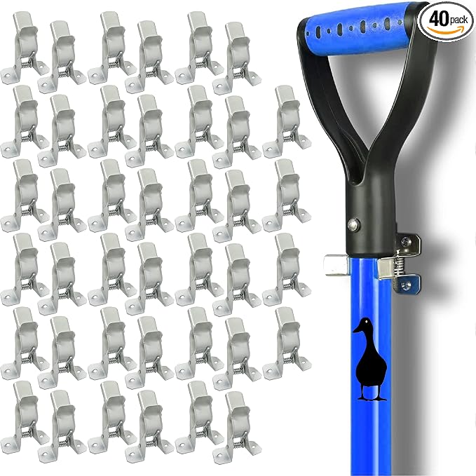 Black Duck Brand White Spring Grip Clamps, Mop and Broom Clamp Holder for Shovel, Rake, Broom, Mop, Etc. (40, Standard)