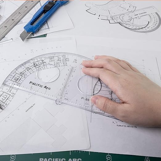 Pacific Arc's 8 Inch Plastic Protractor Clear Ruler