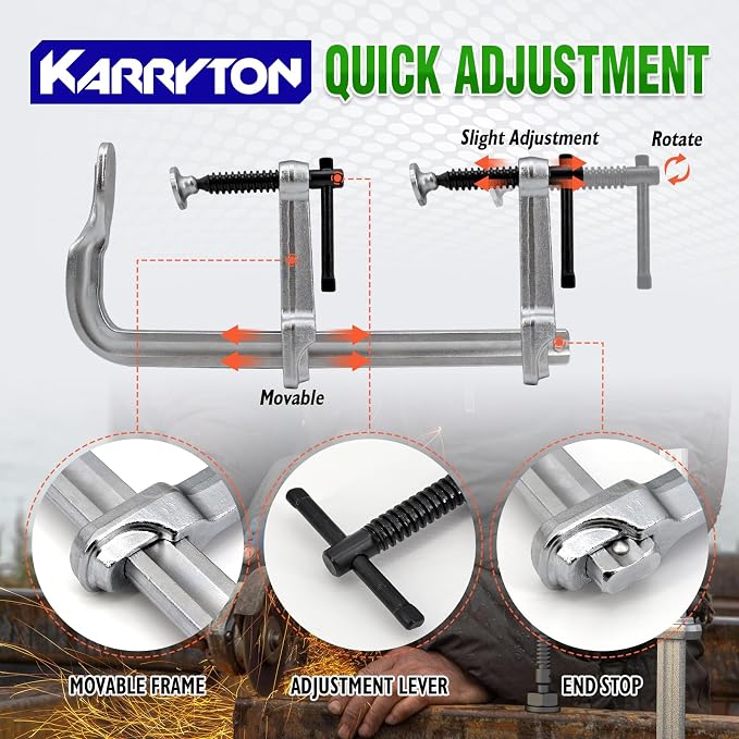 Heavy Duty F Clamps for Welding, 12" × 4-3/4" Throat Depth Drop Forged Steel Bar Clamps 2900LB Clamping Force 2-Pack