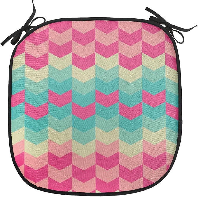 Lunarable Geometric Chair Cushion Pads Set of 4, Retro Pattern Mexican Flora Bohemian Contemporary Art Illustration, Anti-Slip Seat Padding for Kitchen & Patio, 16"x16", Pink Pale Pink Turquoise