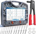 smseace Black, Silver(Can Choose) Pop Rivet Gun Kit Black Pop Rivets, Large Flange Rivets, Washers and Rivets Gun Tool Packed in Portable Toolbox with Color Label