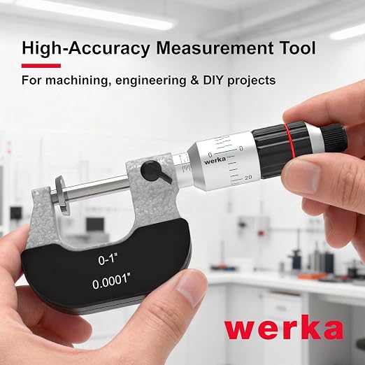 Professional Outside Micrometer, Precision Measurement Tool, 0-1 Inch Range with 0.0001 Inch Accuracy, Silver and Black
