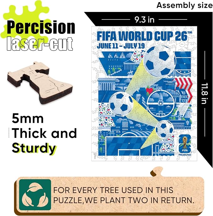 FIFA World Cup 2026 City Puzzle Philadelphia Poster - Wooden Puzzle for Adult, 200 Pieces Unique Shape Puzzle, 5MM Thick, Creative Collectible Gift for Fans, Officially Licensed Product, 9.3x11.8''
