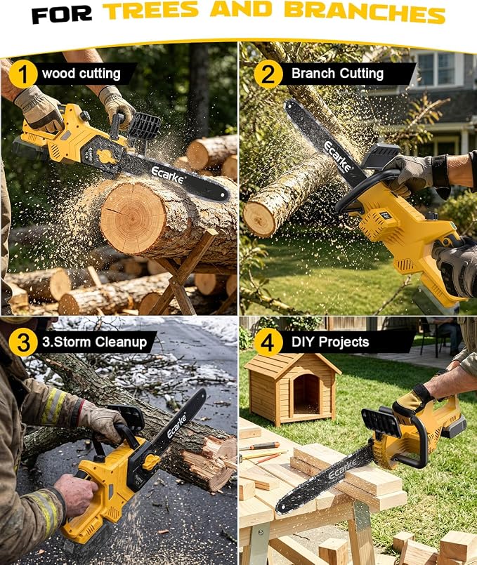 Ecarke 16-Inch Brushless Chainsaw Compatible with Dewalt 20V Cordless Chain Saw Brushless 45Ft/s Electric Hand Tree Saw for Wood/Tree Cutting and Pruning (Tool Only)