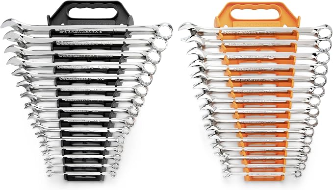 GEARWRENCH 30 Piece 12 Point Long Pattern Combination SAE/Metric Wrench Set with Wrench Racks (1/4-1 in., 8-22 mm) - 81937 (Pack of 2)