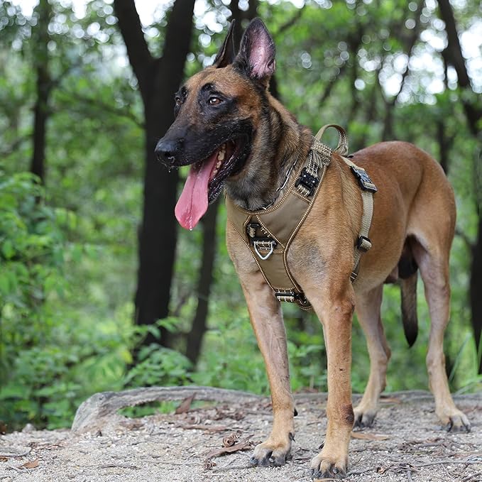ICEFANG Dog Halter Harness with Metal Buckles,Dog Strap Vest for Large Dogs | Control Handle,Summer-Cooling,Reflective,Front Hook,Adjustable,Soft Padded,No Pull,Brown,Large