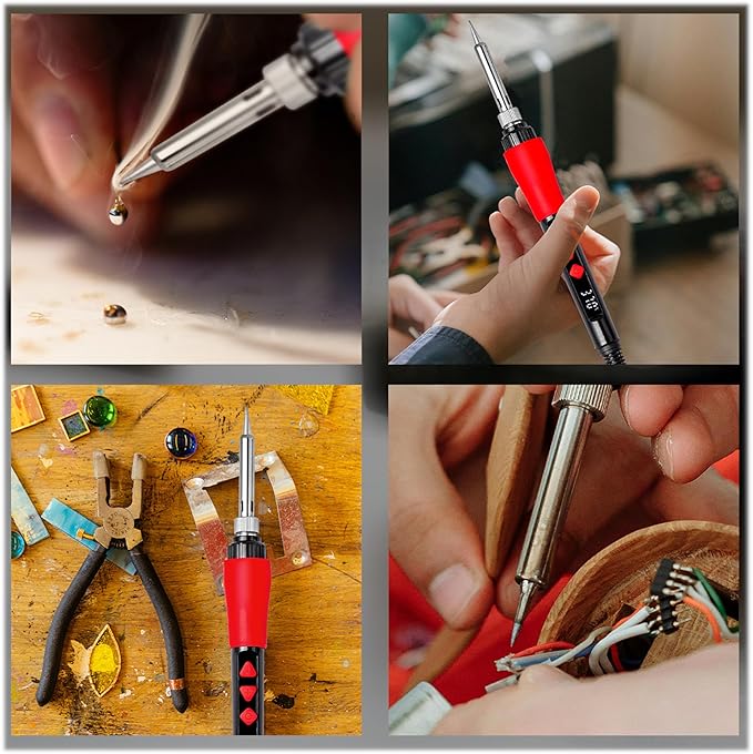 Soldering Iron Kit, 60W Digital LED Display Solder Pen, 5-in-1 Fast Heating with Solder Wire, Flux Rosin Paste, Mini Stand, Sponge for Electronics Repair Hobby DIY 120V from Plusivo