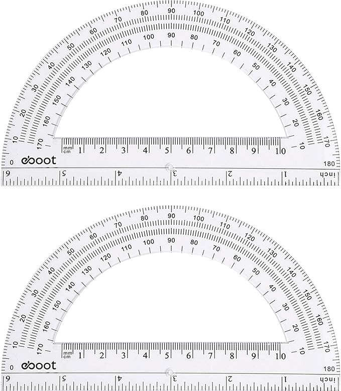EBOOT Plastic Protractor Math Protractors 180 Degrees, 6 Inch, Pack of 2 (Clear)