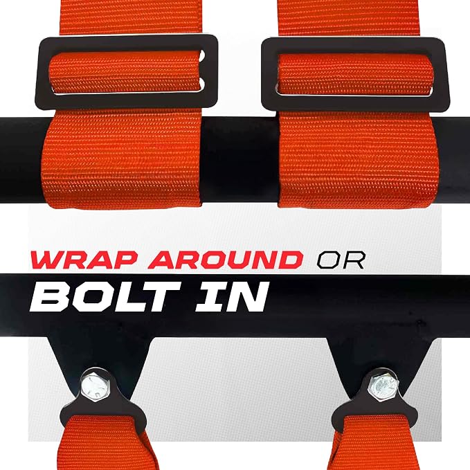 1pc 50 Cal Orange 4 Point Harness 2in Straps, Racing Harness Seat Belt | Ultra Kush padding, Push Button quick release hardware. Universal Fit for UTV, RZR, race car.