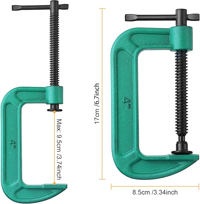 4 Pcs C Clamp Set 4 Inch Heavy Duty G-Clamps Automotive and Wood Working Clamps with Jaw Opening Sliding for DIY Carpentry Woodworking Welding and Building(4 Inch, Green)